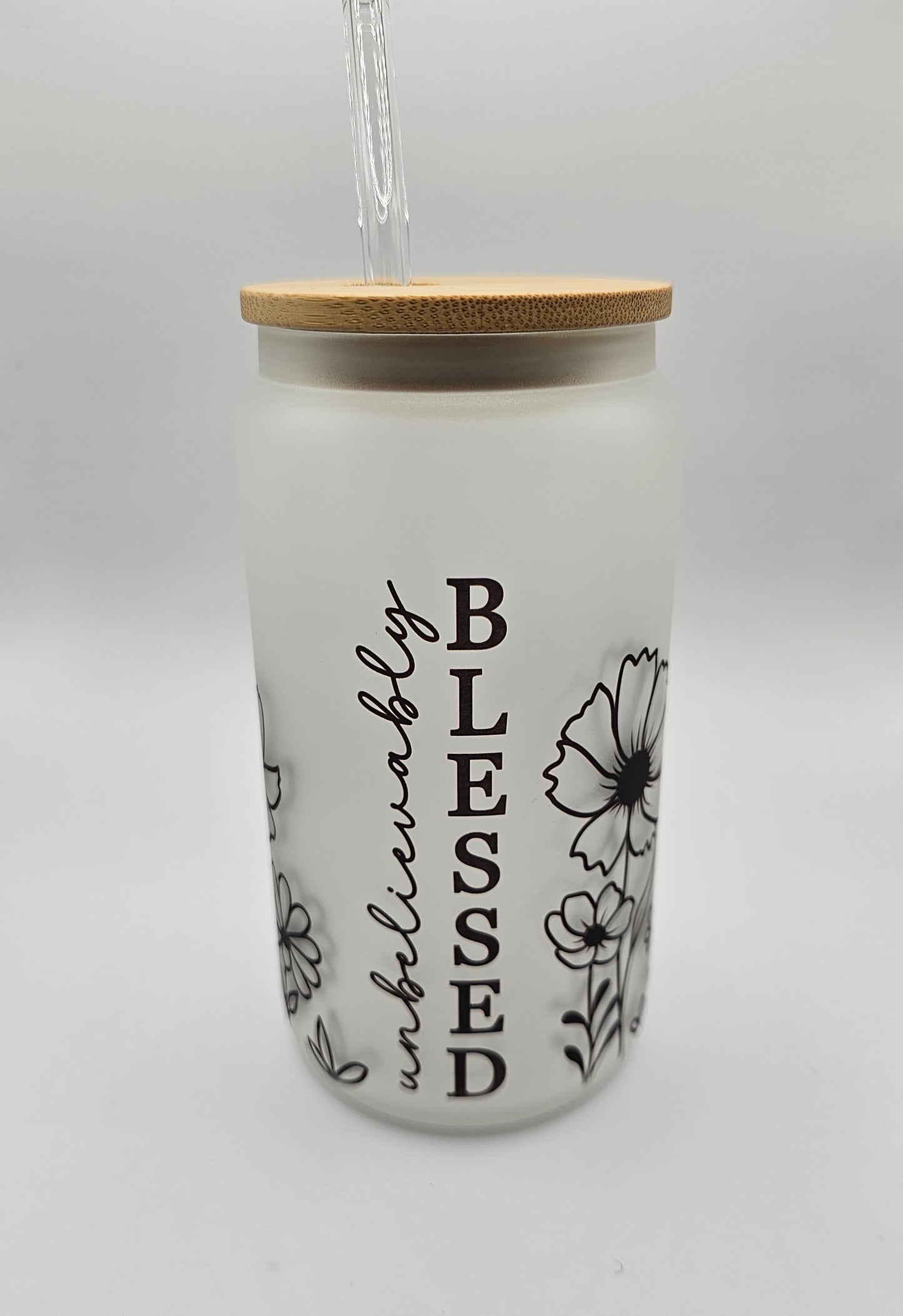 “Unbelievably Blessed” Frosted Glass Tumbler – 16oz