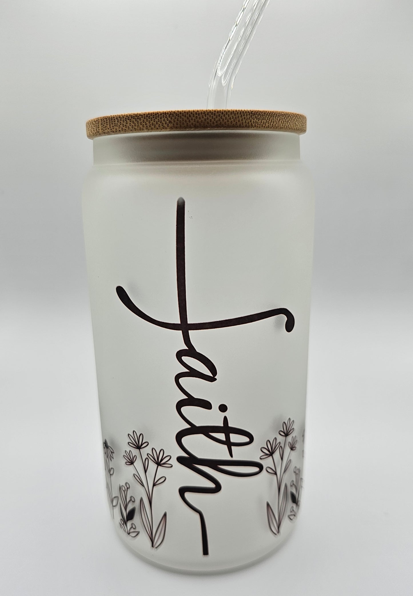 “Faith” Frosted Glass Can Tumbler- 16oz