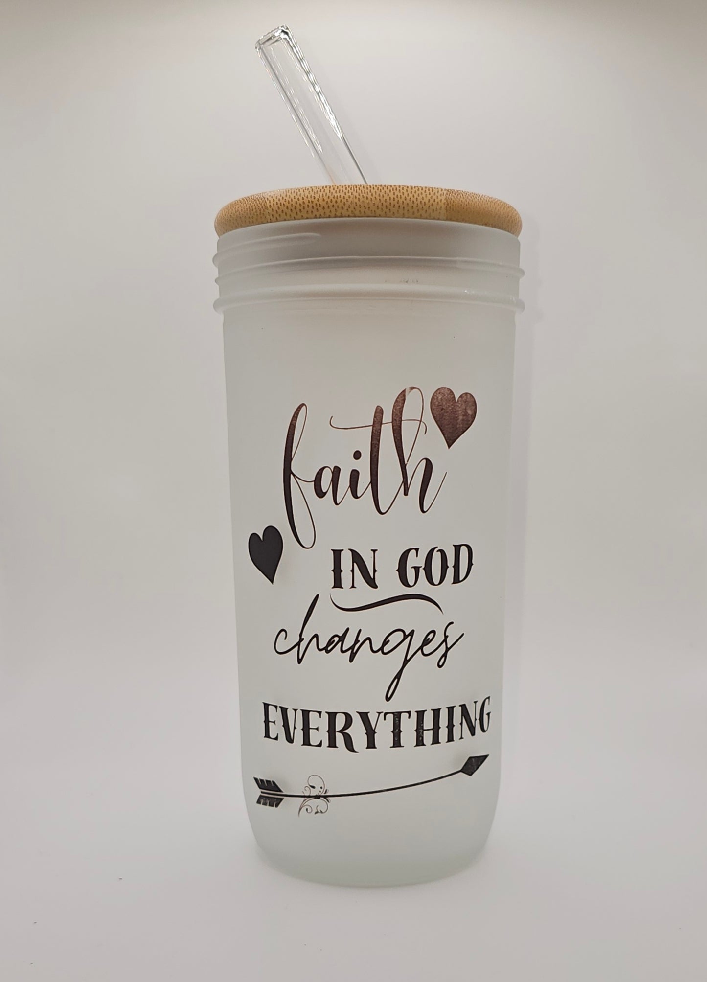 Faith Changes Everything” Frosted Glass Tumbler – 24oz